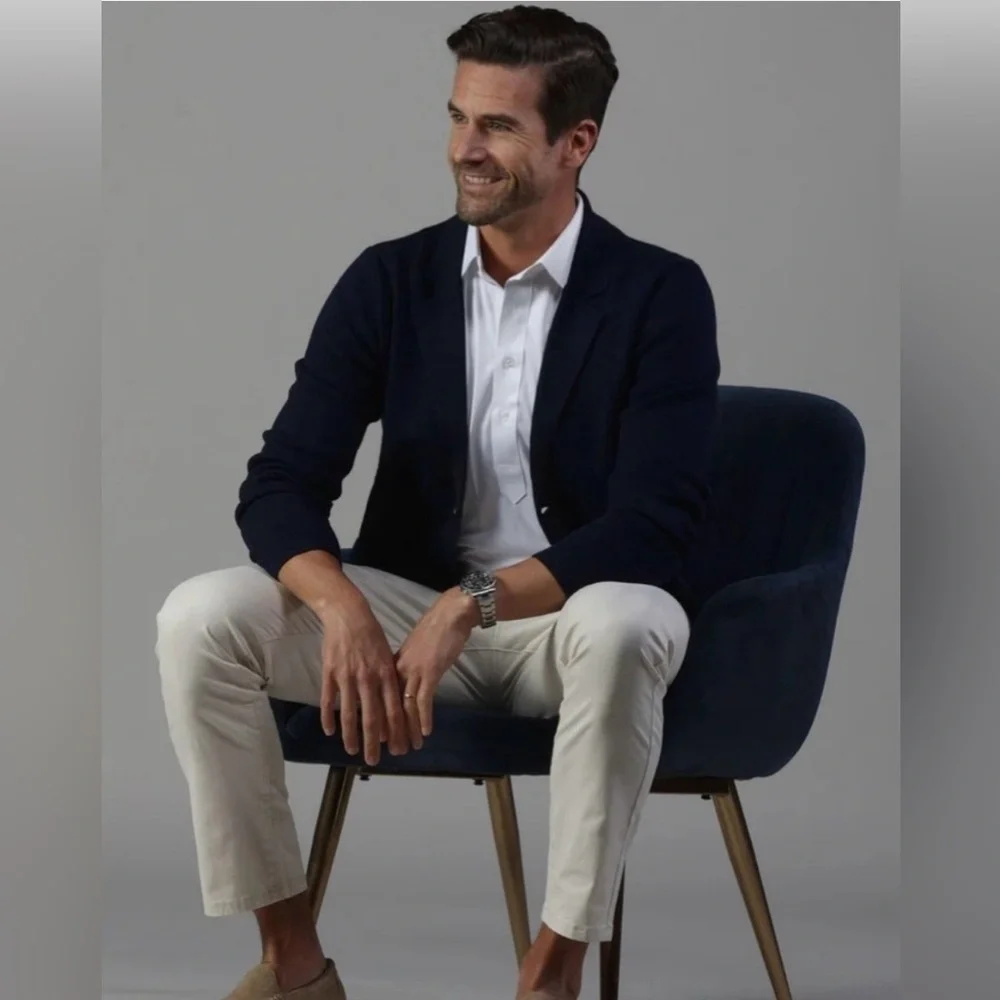 Collars&Co NWT Milano Deconstructed Knit Swazer Merino Blend Sweater Blazer Navy